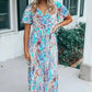 Floral Maxi Dress with V Neck - Green Wrap Style