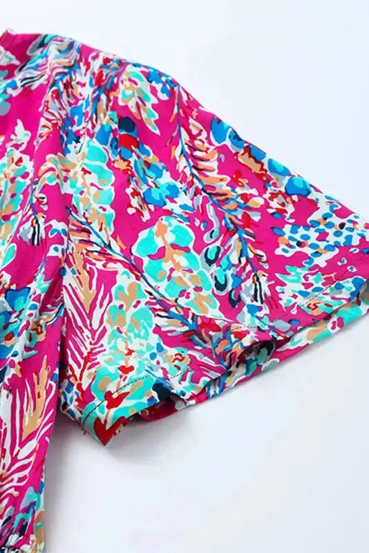 Floral Maxi Dress with V Neck - Green Wrap Style