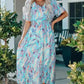 Floral Maxi Dress with V Neck - Green Wrap Style