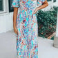 Floral Maxi Dress with V Neck - Green Wrap Style