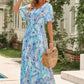 Floral Maxi Dress with V Neck - Green Wrap Style