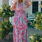Floral Maxi Dress with V Neck - Green Wrap Style