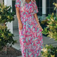 Floral Maxi Dress with V Neck - Green Wrap Style
