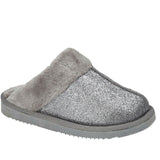 Tiggi Ladies Glitter Slip On Mules Slippers Grey