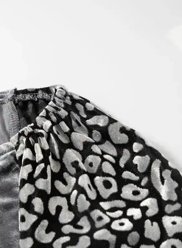 Luxurious Grey Leopard Velvet Blouse for Bold Style