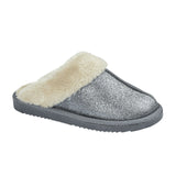 Tiggi Ladies Glitter Slip On Mules Slippers Grey/White