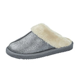 Tiggi Ladies Glitter Slip On Mules Slippers Grey/White