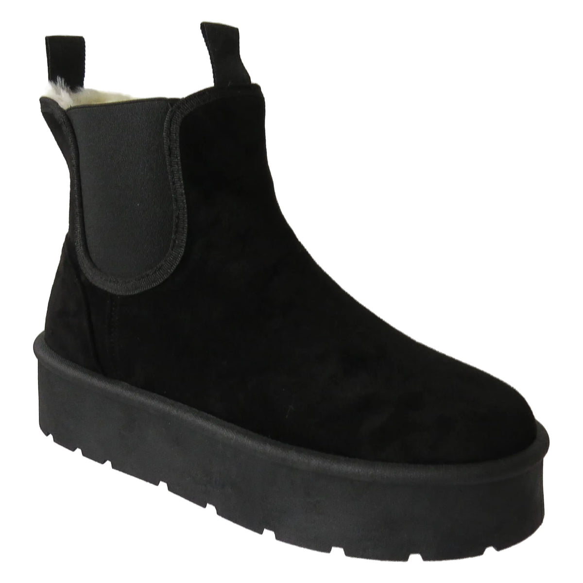 Athena Ladies Faux Suede Chelsea Boots – Platform Ankle with Cozy Faux Fur Lining