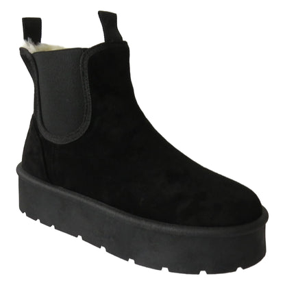 Athena Ladies Faux Suede Chelsea Boots – Platform Ankle with Cozy Faux Fur Lining