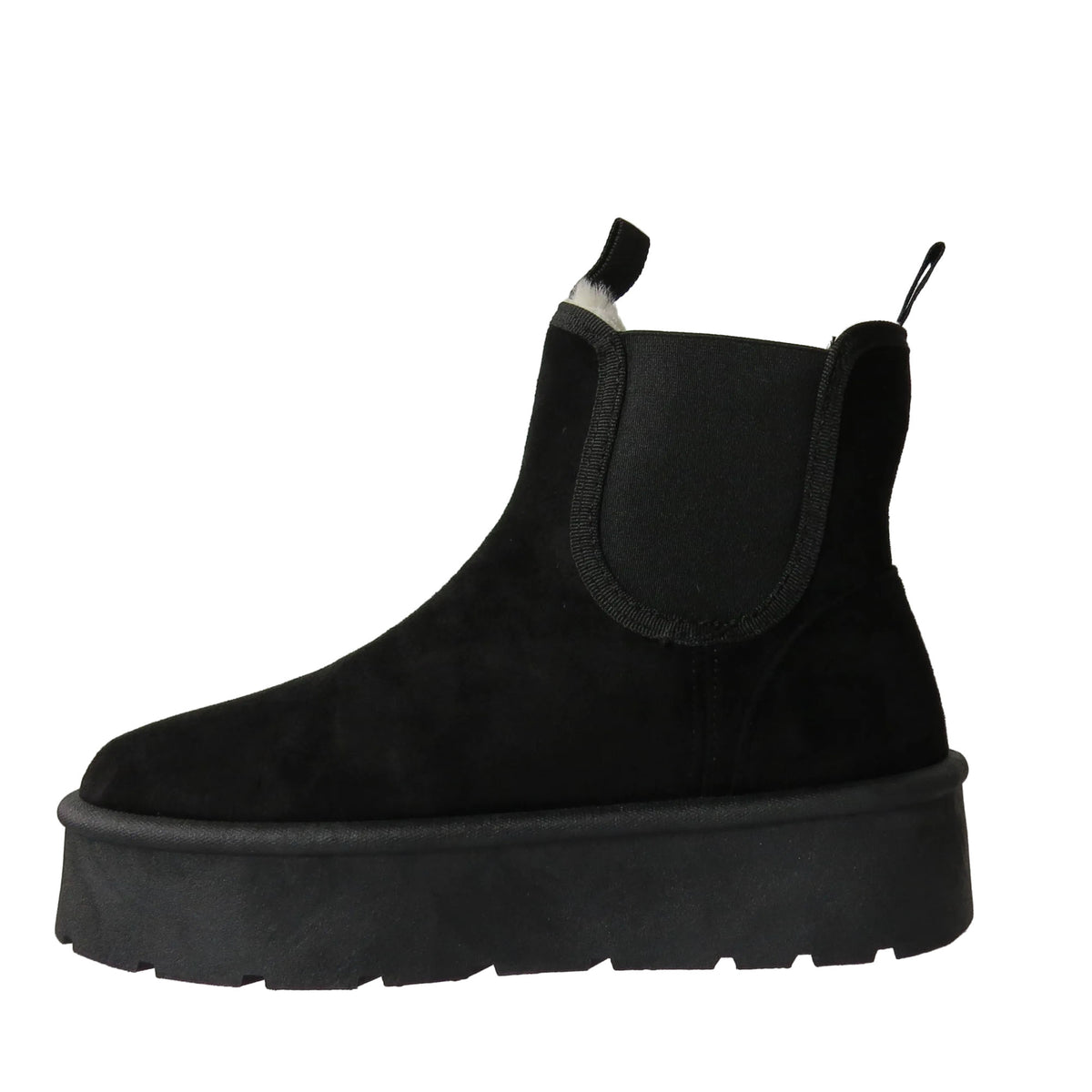 Athena Ladies Faux Suede Chelsea Boots – Platform Ankle with Cozy Faux Fur Lining