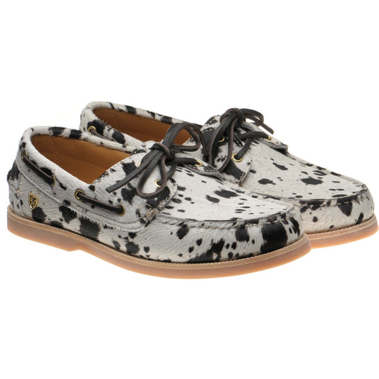 Herring Cordelia ladies rubber-soled deck shoes in white and brown pony