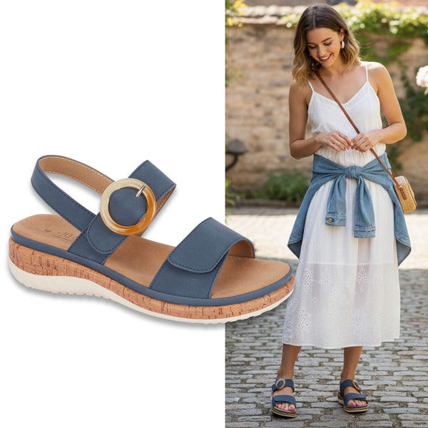 OSKANA Ladies Twin Strap Sandal Buckle Details Open Toe Shoes
