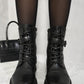 Lace Up Buckle Chunky Combat Boots