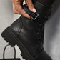 Lace Up Buckle Chunky Combat Boots