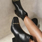 Two Tone Side Zip Block Heel Ankle Boots