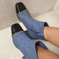 Two Tone Side Zip Block Heel Ankle Boots