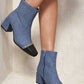 Two Tone Side Zip Block Heel Ankle Boots