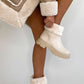 Faux Leather Fluffy Bow Ankle Boots