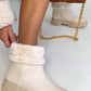 Faux Leather Fluffy Bow Ankle Boots