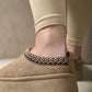 Aztec Detail Low Ankle Platform Slipper Boots