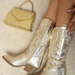 High Pointed Toe Embroidered Thick Heel Cowboy Boots