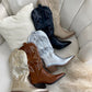 High Pointed Toe Embroidered Thick Heel Cowboy Boots
