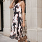 Printed Strappy Pleated Midi Dress