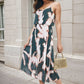 Printed Strappy Pleated Midi Dress
