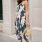 Printed Strappy Pleated Midi Dress