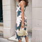 Printed Strappy Pleated Midi Dress