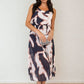 Printed Strappy Pleated Midi Dress