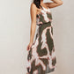 Printed Strappy Pleated Midi Dress
