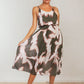 Printed Strappy Pleated Midi Dress