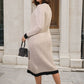 Knitted Contrast Trim Long Sleeve Midi Dress