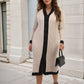 Knitted Contrast Trim Long Sleeve Midi Dress