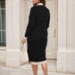Knitted Contrast Trim Long Sleeve Midi Dress