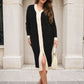Knitted Contrast Trim Long Sleeve Midi Dress