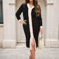 Knitted Contrast Trim Long Sleeve Midi Dress