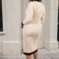 Knitted Contrast Trim Long Sleeve Midi Dress