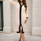 Knitted Contrast Trim Long Sleeve Midi Dress