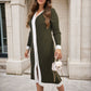 Knitted Contrast Trim Long Sleeve Midi Dress