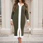 Knitted Contrast Trim Long Sleeve Midi Dress