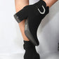 Rhinestone Buckle Chunky Block Heeled Boots