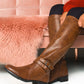 Faux Leather Buckle Knee High Boots