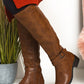 Faux Leather Buckle Knee High Boots