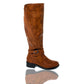 Faux Leather Buckle Knee High Boots