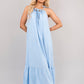 Sleeveless Beaded Halter Neck Maxi Dress with Tiered Hem