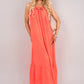 Sleeveless Beaded Halter Neck Maxi Dress with Tiered Hem
