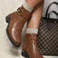 Buckle Side Zipper Closure Ankle Boots