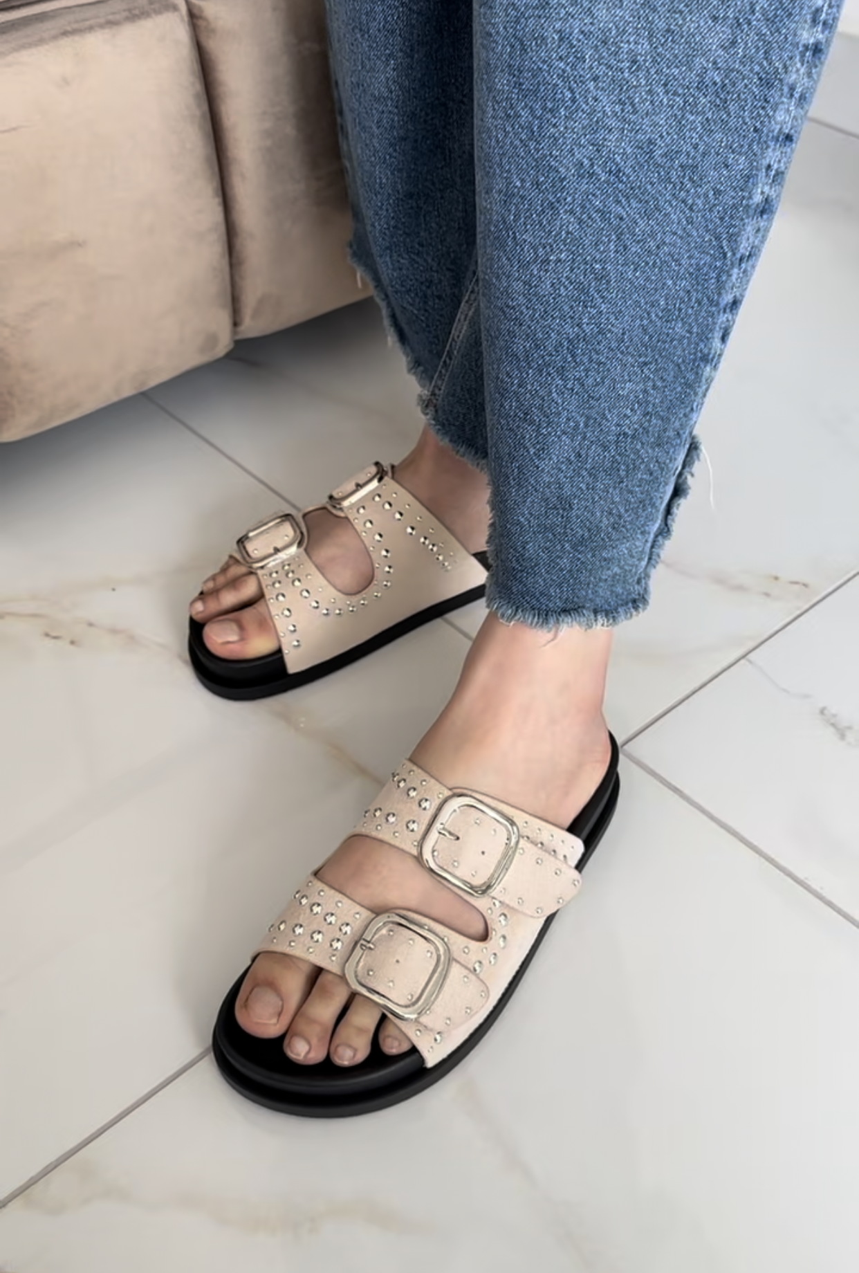 Zee Ladies Trendy Open-Toe Sliders with Buckle